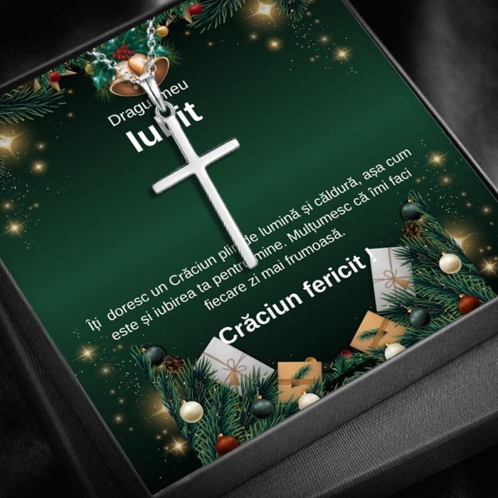 Set Cadou Craciun Iubit – Colier cu pandativ cruce din argint 925, Pacea sufletului, placat cu rodiu, Cutie Elegantă și Felicitare Personalizată [1]