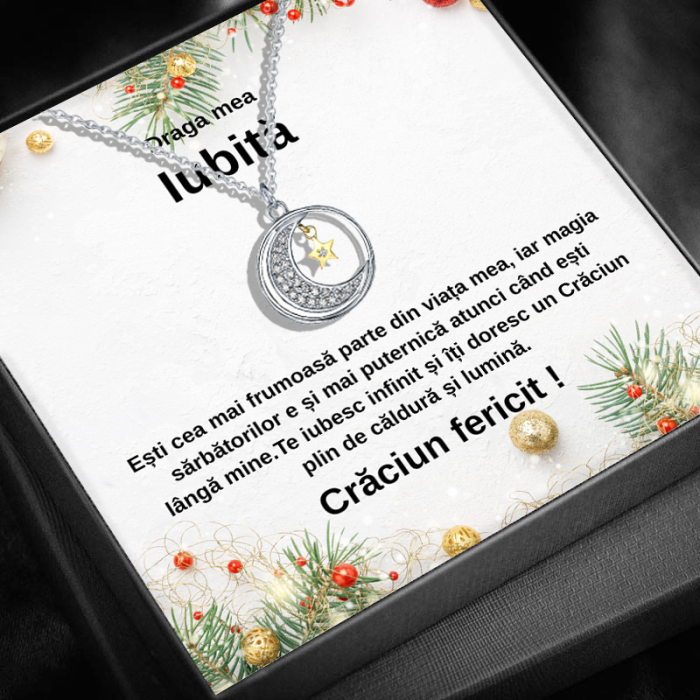 Set Cadou Craciun Iubita – Colier cu Pandativ Lumina lunii  din Argint 925 placat cu rodiu, Cutie Elegantă și Felicitare Personalizată [1]