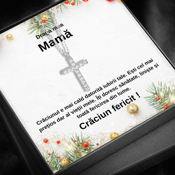Set Cadou Craciun Mamă – Colier cu Pandativ cruce din Argint 925 placat cu rodiu, Divine Cross, Cutie Elegantă și Felicitare Personalizată [1]