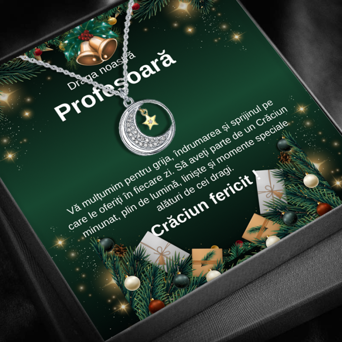Set Cadou Craciun  Profesoară– Colier cu Pandativ Lumina lunii  din Argint 925 placat cu rodiu, Cutie Elegantă și Felicitare Personalizată [1]