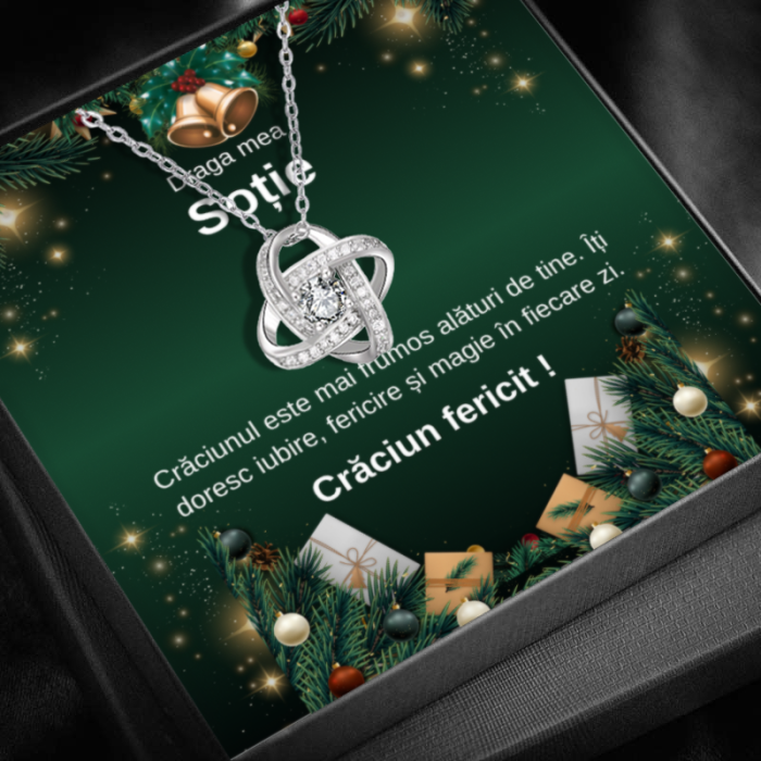 Set Cadou Craciun Soție – Colier cu Pandativ Love Knot   din Argint 925 placat cu rodiu, Cutie Elegantă și Felicitare Personalizată [1]