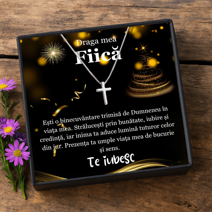 Set Cadou Fiică – Colier cu Pandativ  cruce din Argint 925 placat cu rodiu, Darul Credintei Cutie Elegantă și Felicitare Personalizată [1]