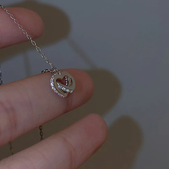 Set Cadou Fiică – Colier cu Pandativ Inimi Pereche din Argint 925 placat cu rodiu, Cutie Elegantă și Felicitare Personalizată [4]