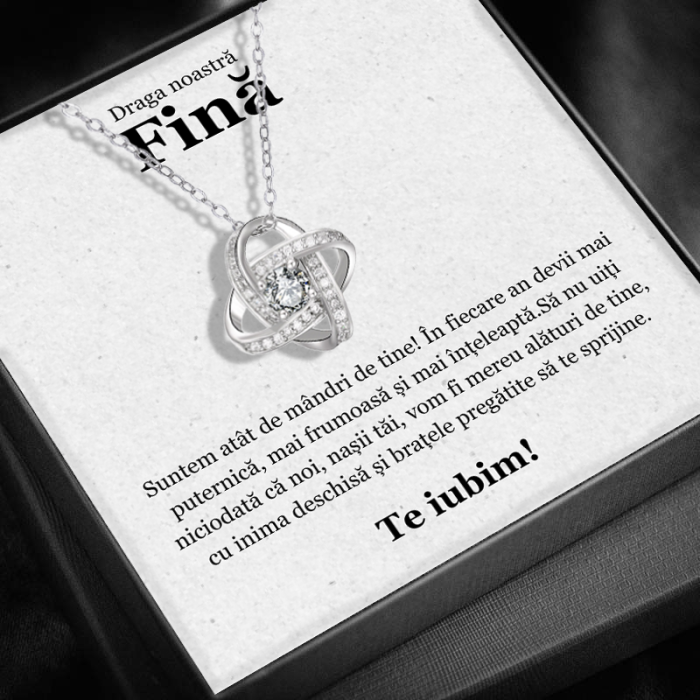 Set Cadou Fină– Colier cu Pandativ Love Knot din Argint 925 placat cu rodiu, Cutie Elegantă și Felicitare Personalizată [1]