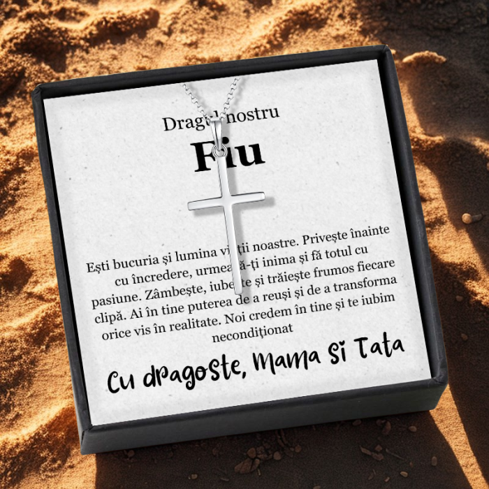 Set Cadou Fiu –  Colier cu pandativ cruce din argint 925, Pacea sufletului, placat cu rodiu, Cutie Elegantă și Felicitare Personalizată [1]