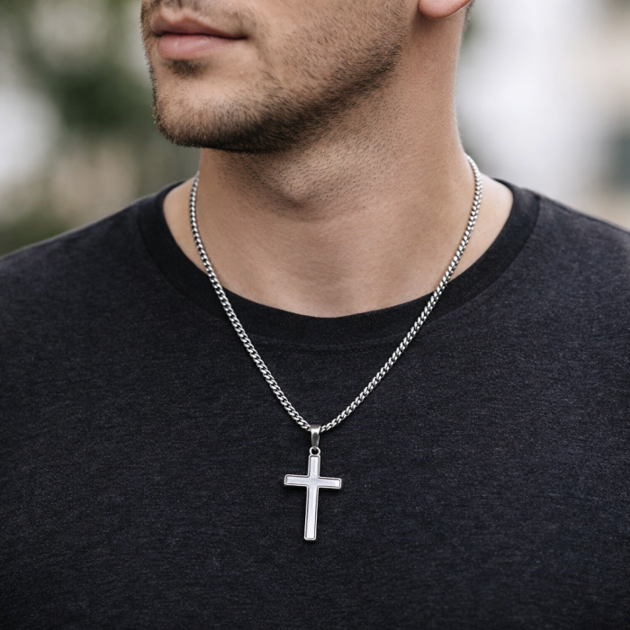 Cadoul  Ideal Pentru Absolvire  Fiu JM05L - Colier  pentru Bărbați cu Cruce - Credință și Forță, Cutie Elegantă și Mesaj [4]