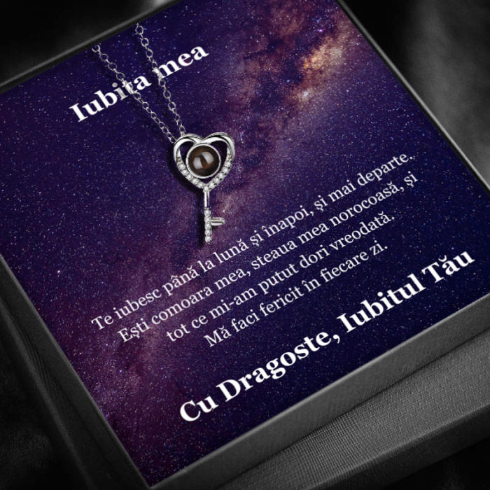 Set Cadou Iubita – Colier cu Pandativ Cheia destinului din Argint 925 placat cu rodiu, Cutie Elegantă și Felicitare Personalizată [1]