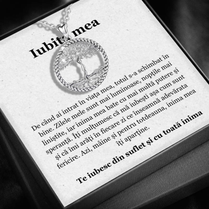 Set Cadou Iubita – Colier cu Pandativ Copacul Intelepciuniii din Argint 925 placat cu rodiu, Cutie Elegantă și Felicitare Personalizată [1]