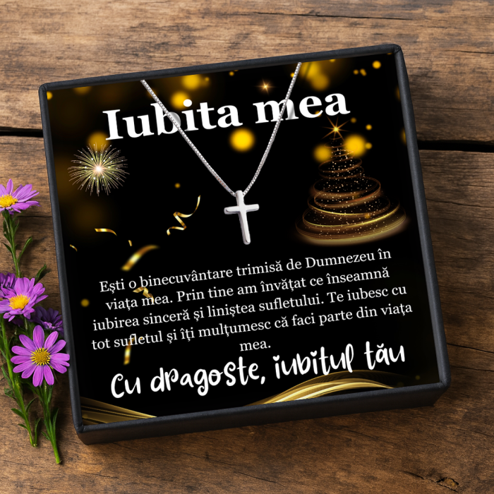Set Cadou Iubita –Set Cadou Soție – Colier cu Pandativ cruce din Argint 925 placat cu rodiu, Darul Credintei Cutie Elegantă și Felicitare Personalizată [1]