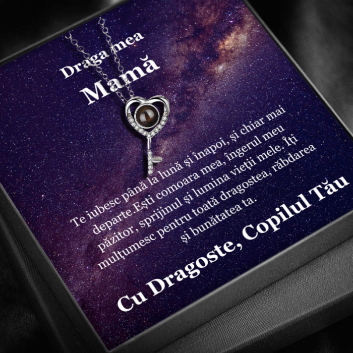 Set Cadou Mamă– Colier cu Pandativ Cheia destinului  din Argint 925 placat cu rodiu, Cutie Elegantă și Felicitare Personalizată [1]