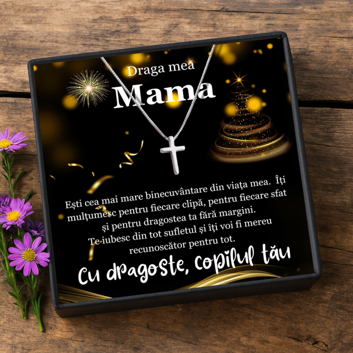 Set Cadou Mamă – Colier cu Pandativ cruce din Argint 925 placat cu rodiu, Darul Credintei Cutie Elegantă și Felicitare Personalizată [1]