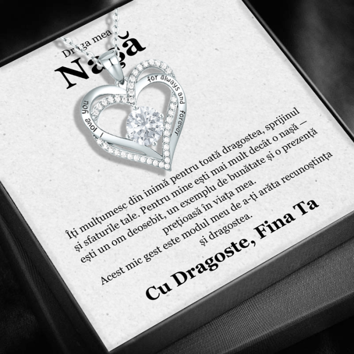Set cadou Nașă-Colier  cu pandantiv  Legământul Iubirii  din Argint 925 placat cu rodiu, Cutie Elegantă și Felicitare Personalizată [1]