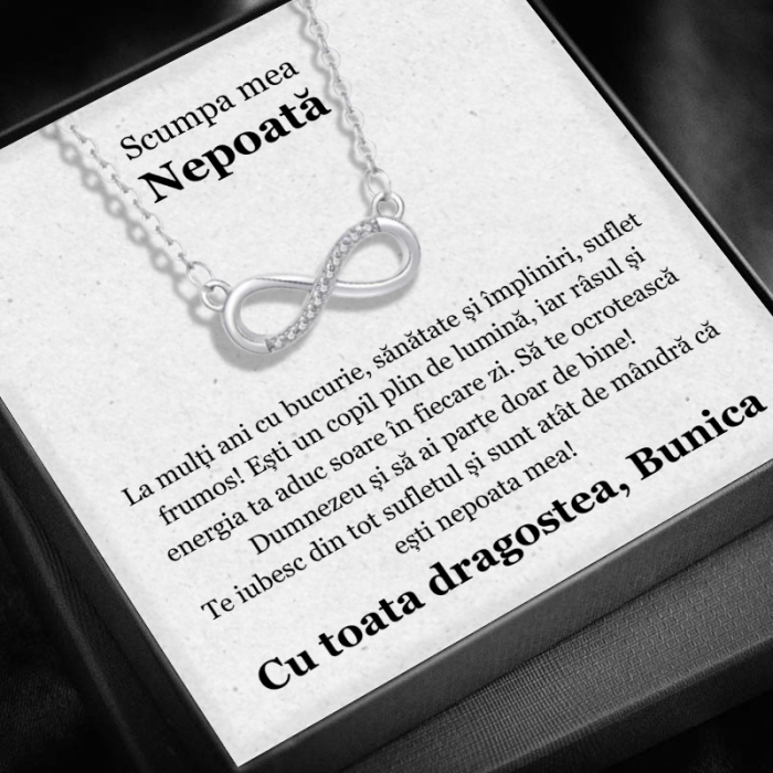 Set Cadou Nepoată-Colier cu Pandativ Taina Infinitului  din Argint 925 placat cu rodiu, Cutie Elegantă și Felicitare Personalizată [1]