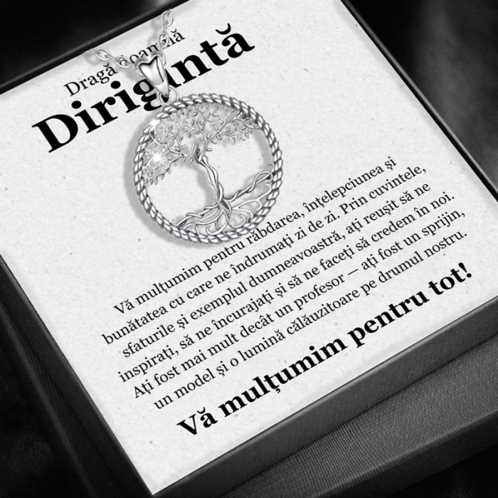 Set Cadou pentru Doamnă Dirigintă– Colier cu Pandativ Copacul Intelepciunii din Argint 925 placat cu rodiu, Cutie Elegantă și Felicitare Personalizată [1]