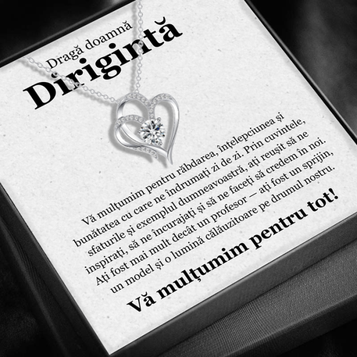 Set Cadou pentru Doamnă Dirigintă– Colier cu Pandativ Inima Eterna din Argint 925 placat cu rodiu, Cutie Elegantă și Felicitare Personalizată [1]