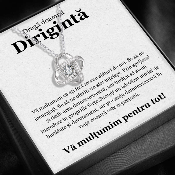 Set Cadou pentru Doamnă Dirigintă– Colier cu Pandativ Love Knot din Argint 925 placat cu rodiu, Cutie Elegantă și Felicitare Personalizată [1]