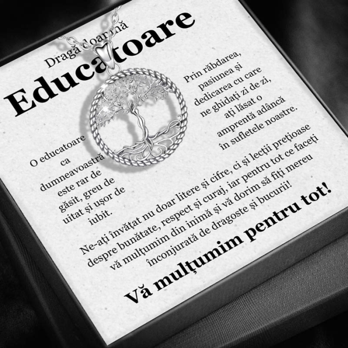 Set Cadou pentru Doamna Educatoare– Colier cu Pandativ Copacul Intelepciunii din Argint 925 placat cu rodiu, Cutie Elegantă și Felicitare Personalizată [1]