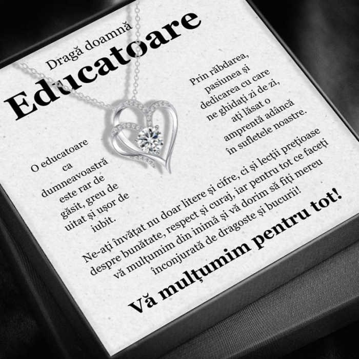 Set Cadou pentru Doamna Educatoare– Colier cu Pandativ Inima Eterna din Argint 925 placat cu rodiu, Cutie Elegantă și Felicitare Personalizată [1]