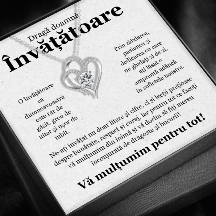 Set Cadou pentru Doamna Învățătoare– Colier cu Pandativ Inima Eterna din Argint 925 placat cu rodiu, Cutie Elegantă și Felicitare Personalizată [1]