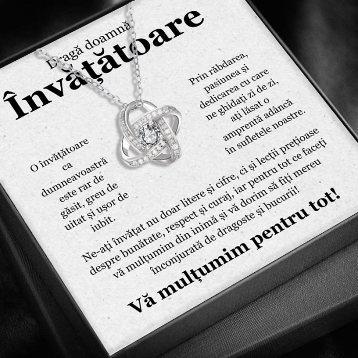 Set Cadou pentru Doamna Învățătoare– Colier cu Pandativ Love Knot  din Argint 925 placat cu rodiu, Cutie Elegantă și Felicitare Personalizată [1]