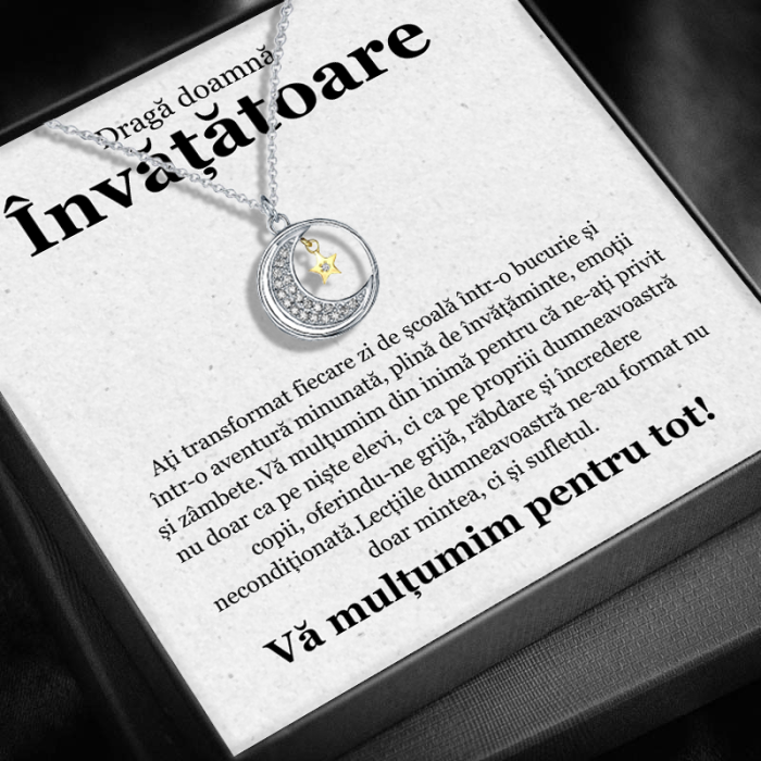 Set Cadou pentru Doamna Învățătoare– Colier cu Pandativ Lumina lunii    din Argint 925 placat cu rodiu, Cutie Elegantă și Felicitare Personalizată [1]