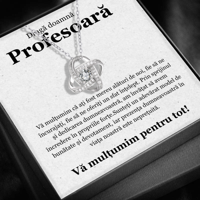 Set Cadou pentru Doamna Profesoară– Colier cu Pandativ Love Knot din Argint 925 placat cu rodiu, Cutie Elegantă și Felicitare Personalizată [1]