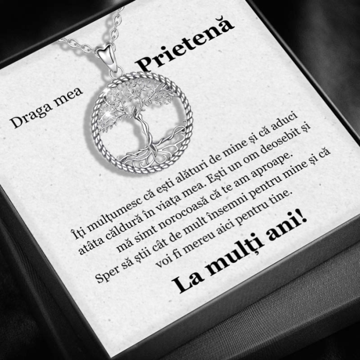 Set Cadou Prietenă -Colier cu Pandativ Copacul Intelepciunii din Argint 925 placat cu rodiu, Cutie Elegantă și Felicitare Personalizată [1]