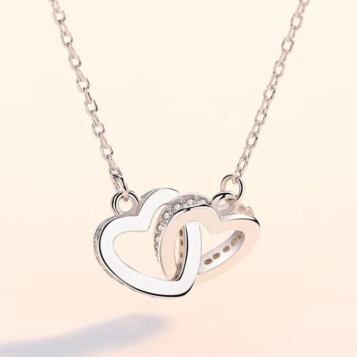 Set Cadou Prietenă -Colier cu Pandativ Inimi Pereche din Argint 925 placat cu rodiu, Cutie Elegantă și Felicitare Personalizată [2]