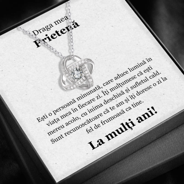 Set Cadou Prietenă -Colier cu Pandativ Love Knot din Argint 925 placat cu rodiu, Cutie Elegantă și Felicitare Personalizată [1]