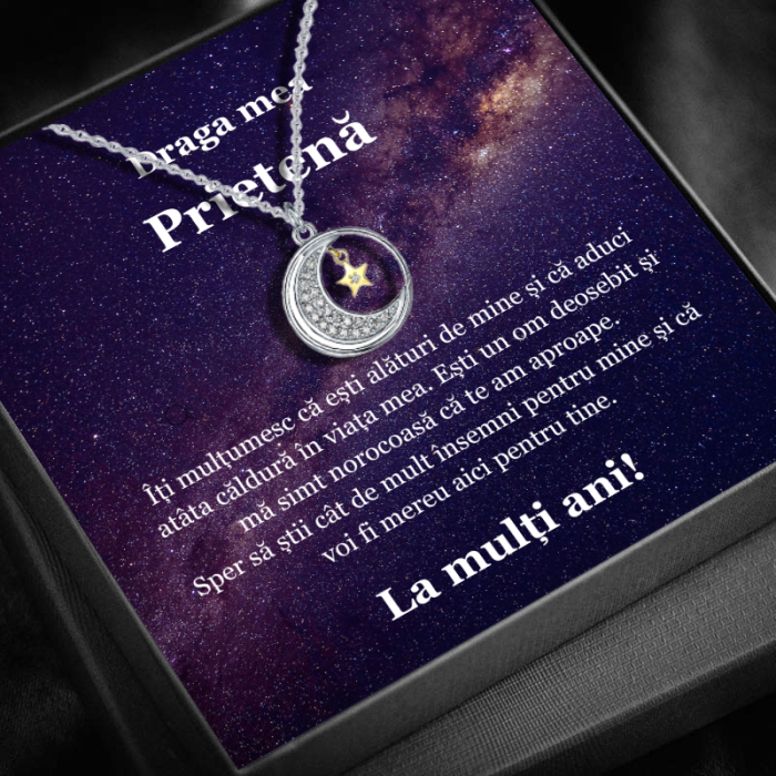 Set Cadou Prietenă -Colier cu Pandativ Lumina lunii din Argint 925 placat cu rodiu, Cutie Elegantă și Felicitare Personalizată [1]