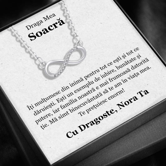 Set Cadou Soacră– Colier cu Pandativ Taina Infinitului  din Argint 925 placat cu rodiu, Cutie Elegantă și Felicitare Personalizată [1]