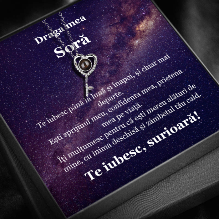 Set Cadou Soră  – Colier cu Pandativ Cheia destinului din Argint 925 placat cu rodiu, Cutie Elegantă și Felicitare Personalizată [1]