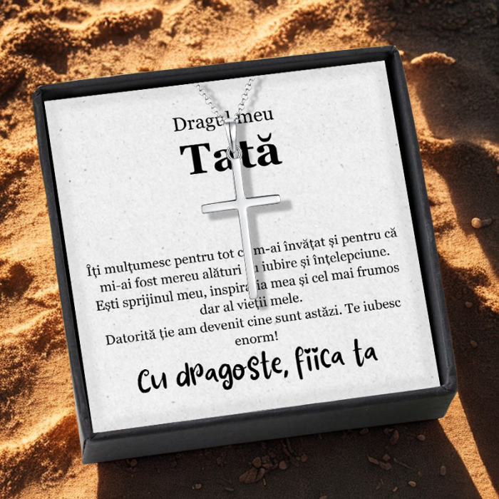 Set Cadou Tată– Colier cu pandativ cruce din argint 925, Pacea sufletului, placat cu rodiu, Cutie Elegantă și Felicitare Personalizată [1]