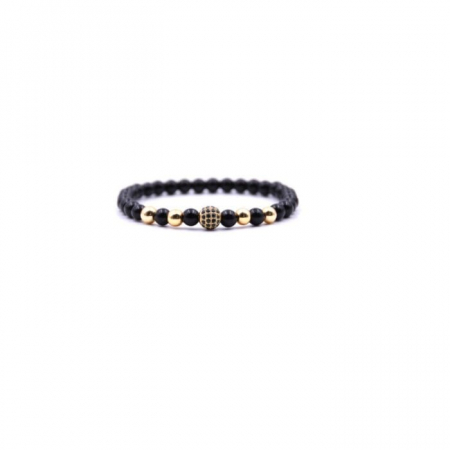 BĂRBAȚI - Bratara Ball Black Diamond AVAMSI din roca vulcanica, pietre semipretioase, unisex, reglabila BB105