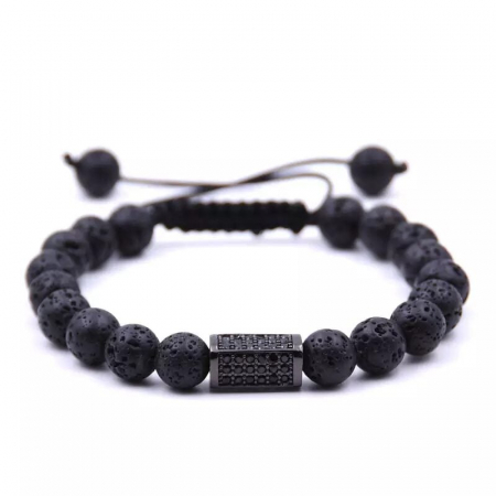 BĂRBAȚI - Bratara Black Diamond AVAMSI din roca vulcanica, pietre semipretioase, unisex, reglabila, BB130-1