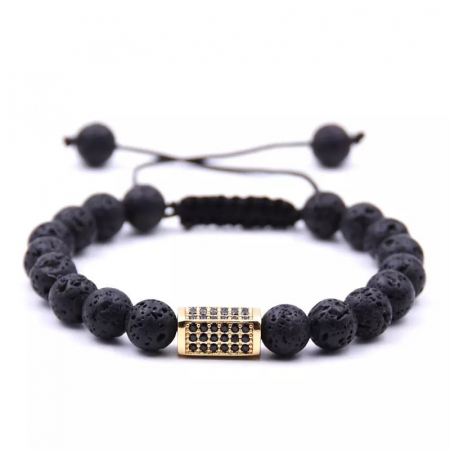 BĂRBAȚI - Bratara Black Diamond AVAMSI din roca vulcanica, pietre semipretioase, unisex, reglabila, BB130
