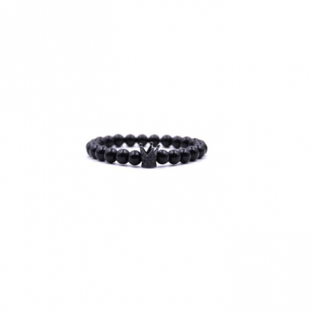 BĂRBAȚI - Bratara Black Diamond AVAMSI din roca vulcanica, pietre semipretioase, unisex, reglabila, BB99