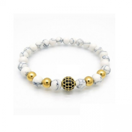 BĂRBAȚI - Bratara Diamond White AVAMSI din roca vulcanica, pietre semipretioase, unisex, reglabila, BB123