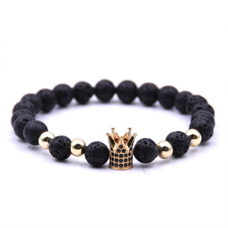 BĂRBAȚI - Bratara King Golden yellow AVAMSI din roca vulcanica, pietre semipretioase, unisex, reglabila BB26
