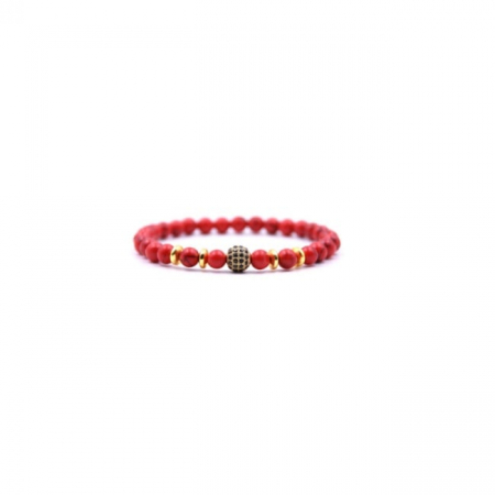 BĂRBAȚI - Bratara Red Diamond AVAMSI din roca vulcanica, pietre semipretioase, unisex, reglabila BB116