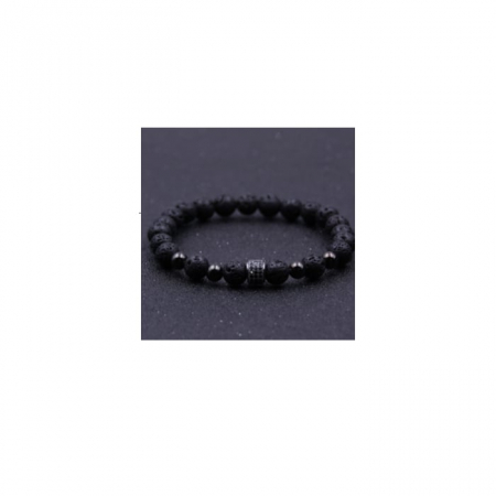 FEMEI - Brățară unisex Kare 4707 din rocă vulcanică, cristale Zirconiu, placată cu aur ruteniu 18k – Feng Shui, echilibru și protecție