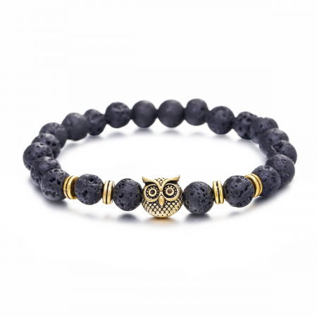 FEMEI - Bratara unisex, Roca vulcanica, Feng Shui, OWL 4701, reglabila – Intelepciune, echilibru si protectie