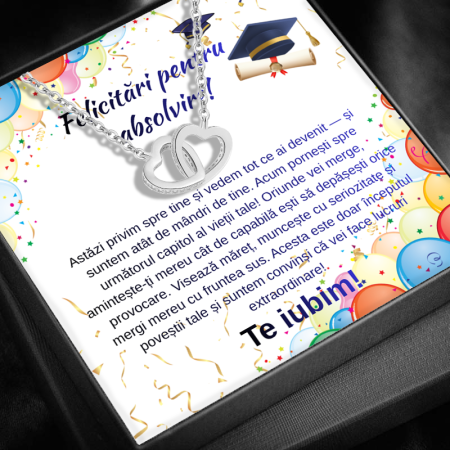 CADOURI ABSOLVIRE - Cadou Absolvire Pentru Fiică LD7532 – Colier cu Pandativ Inimi Pereche din Argint 925 placat cu rodiu, Cutie Elegantă și Mesaj Emotionant