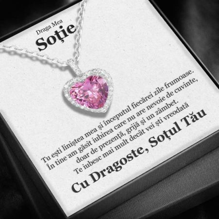 CADOU SOȚIE - Set Cadou Soție – Colier cu Pandativ Perla Roz din Argint 925 placat cu rodiu, Cutie Elegantă și Felicitare Personalizată