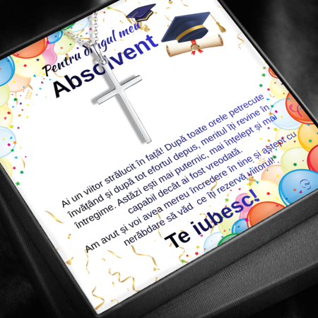 CADOURI ABSOLVIRE - Cadoul Ideal Fiu Pentru Absolvire LD750P-  Colier cu Pandantiv cruce din argint 925, Pacea sufletului, placat cu rodiu, Cutie Elegantă și Mesaj
