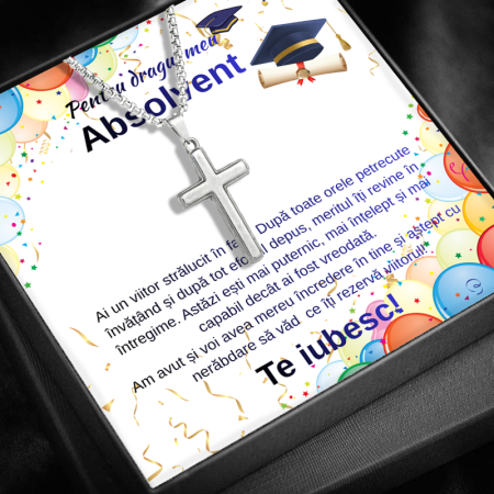 CADOURI ABSOLVIRE - Cadoul  Ideal Pentru Absolvire  Fiu JM05L - Colier  pentru Bărbați cu Cruce - Credință și Forță, Cutie Elegantă și Mesaj