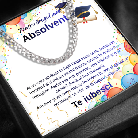 CADOURI ABSOLVIRE - Cadoul Perfect Pentru Absolvire Fiu SS03O - Colier Cuban Billionaire , Cutie Elegantă și Mesaj Emotionant