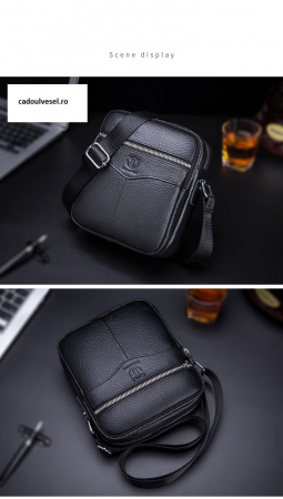 Geanta barbati, Arthur GB5655, Piele Naturala, Negru, 20x18x7 cm [13]