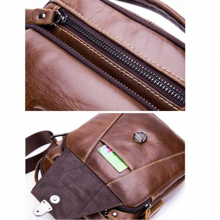 Geanta barbati BULLCAPTAIN, borseta de serviciu, geanta de umar, BC-041, Cafeniu, 23x18x7 cm, Piele naturala [6]