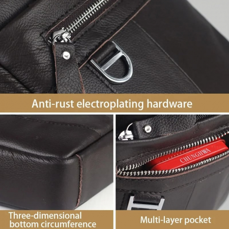 Geanta barbati, Hudson GB2967, Piele Naturala, Cafeniu, 21x19x7.5 cm [2]